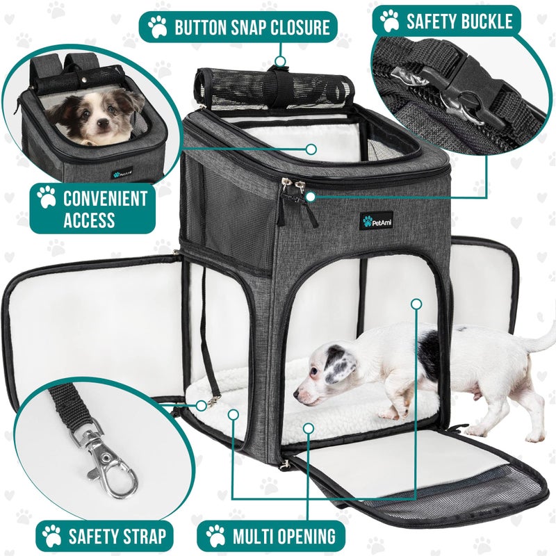 PetAmi Dog Backpack Carrier, Airline Approved Cat Backpacks for Carrying Small Large Cats, Pet Carrier Back Pack, Ventilated Soft Sided for Travel, Hiking, Camping, Max 18 lbs, Charcoal - Image 3
